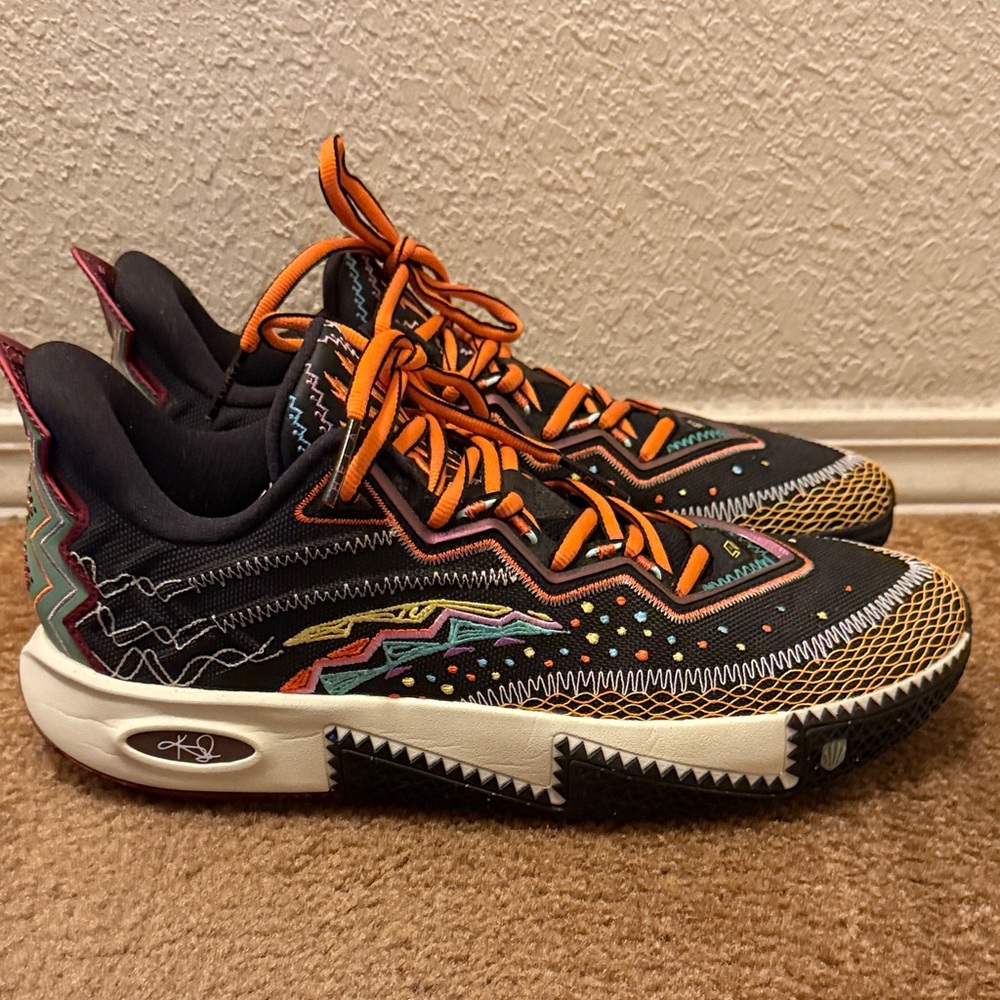 Men's Athletic Shoes - Black with Orange Accents - Picture 4 of 9